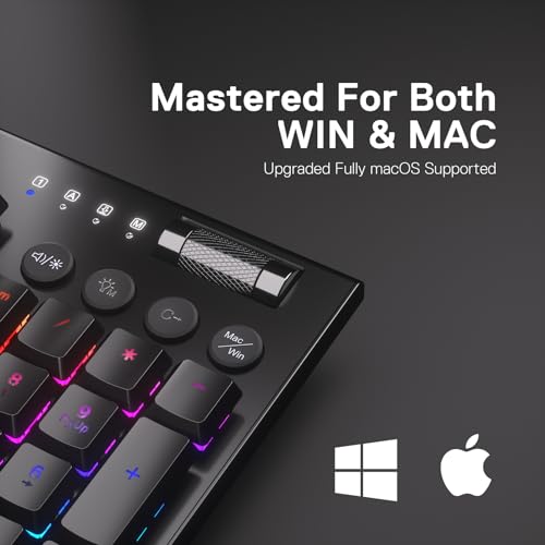 Redragon K618 PRO 3-Mode Wireless RGB Mechanical Keyboard, BT/2.4Ghz/Wired Low Profile Win/Mac Gaming Keyboard w/Ultra-Thin Design, Dedicated Media Control & Linear Red Switch