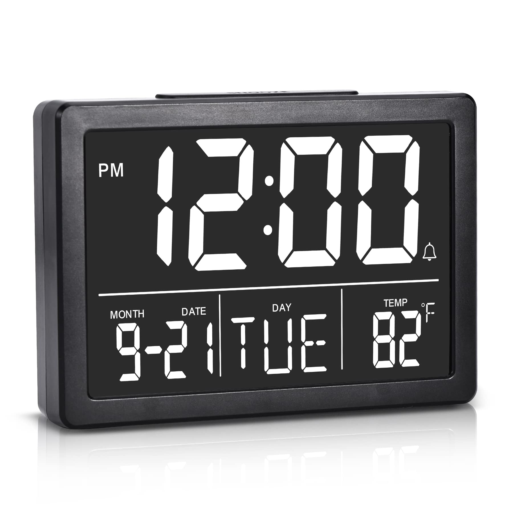 Amgico Digital Alarm Clock with Snooze, Small Clock/Table Clock, 6.3" LED Digital Calendar, 12/24H, Adjustable Brightness/Volume, Desk Clock for Bedroom, Living Room, Office - Black