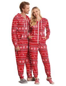 ekouaer christmas onesie adult reindeer onesie womens soft onesie pajamas with pocket (elk&snowflake,small)