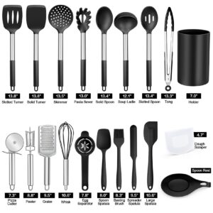 P&P CHEF Kitchen Utensils Set (20Pcs), Black Cooking Utensil Kit Heat-proof Silicone Cookware with Stainless Steel Handles, Non-stick & Non-toxic, Heavy Duty & Dishwasher Safe