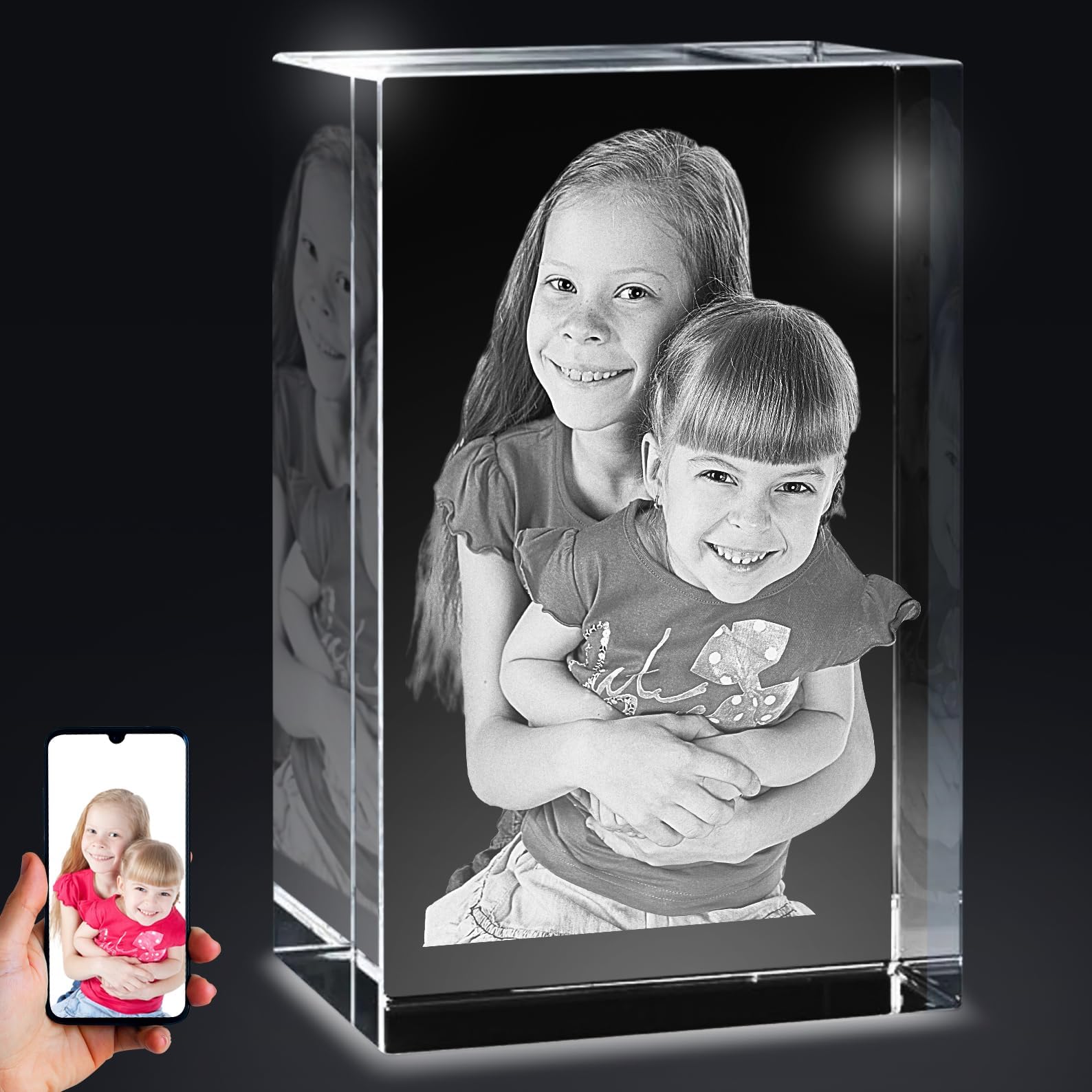 Personalized 3D Crystal Photo, Custom 3D Photo Crystal, Laser Photo Etched Engraved Inside The Crystal with Your Own Picture, 3D Picture Gift Idea, 3D Photo Engraved Crystal Gifts for Dad Father's Day