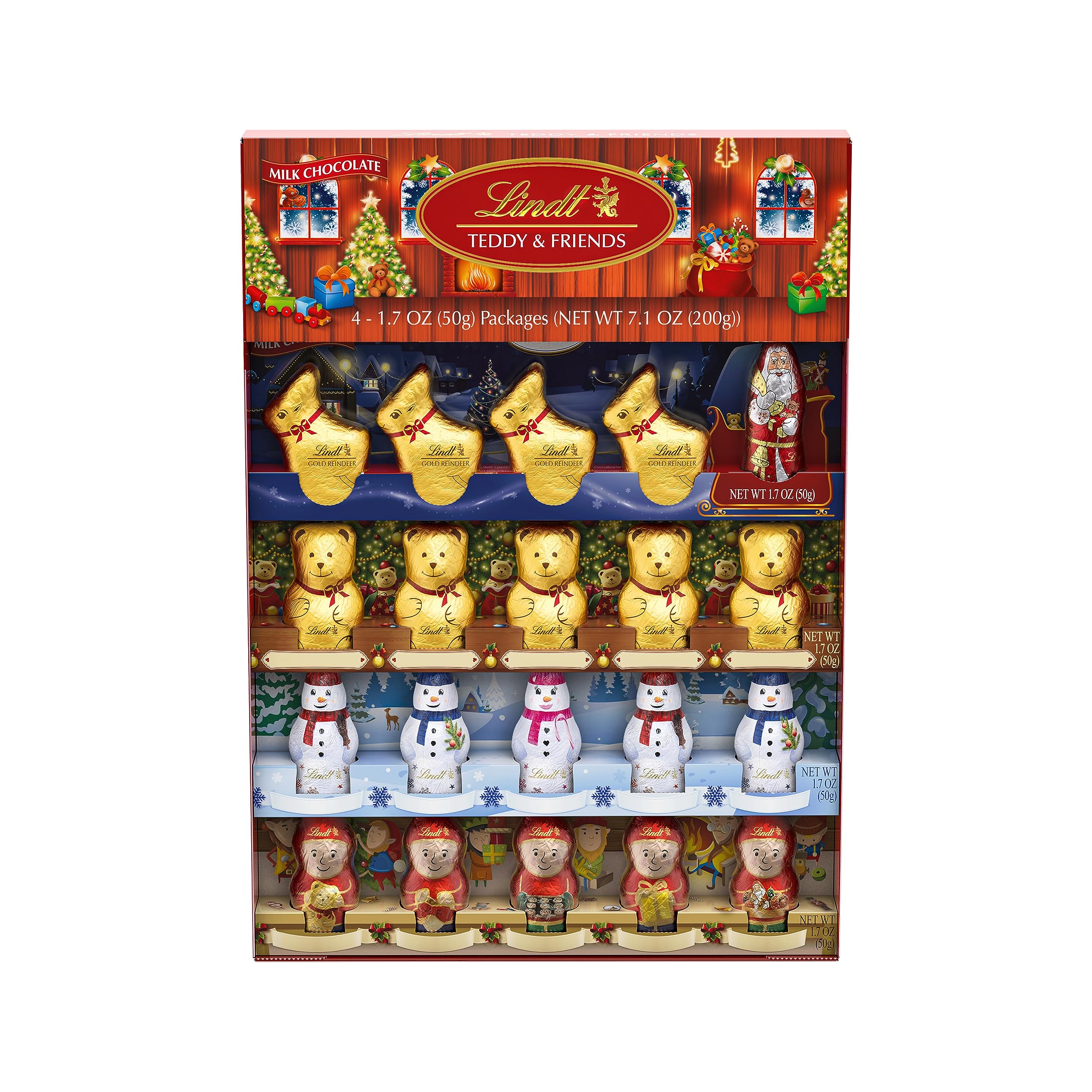 Lindt TEDDY & FRIENDS Holiday Milk Chocolate Candy, 7.1 oz. 4-pack