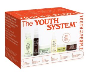 youth to the people the youth system - 6 piece set with superfood cleanser, face oil, moisturizer, vitamin c serum, eye cream, energy facial - vegan skincare kit