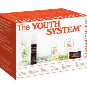 Youth To The People The Youth System - 6 Piece Set with Superfood Cleanser, Face Oil, Moisturizer, Vitamin C Serum, Eye Cream, Energy Facial - Vegan Skincare Kit