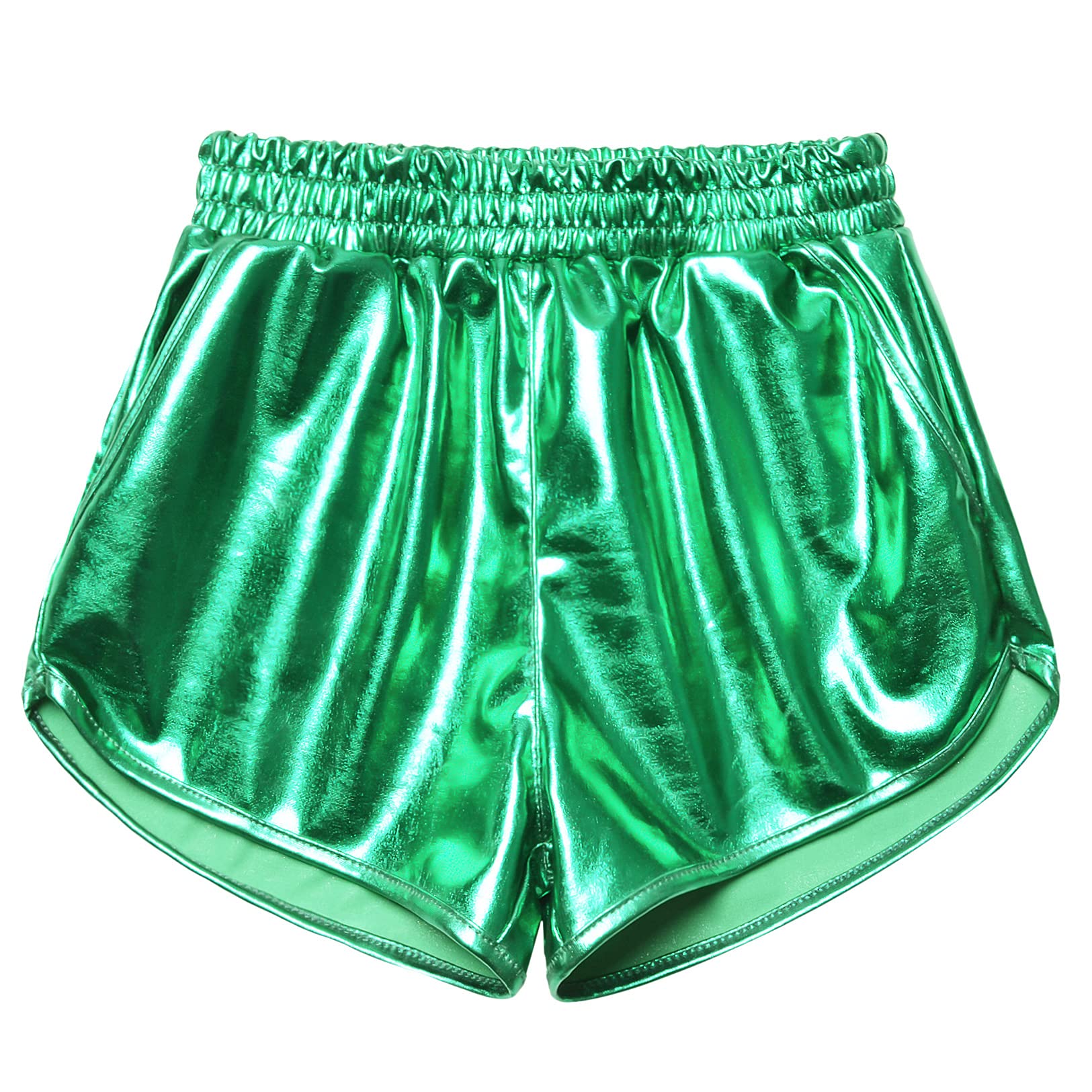 Metallic Shorts for Big Girls Gymnastics Dance Shorts Shiny Green Hot Pants 14 15