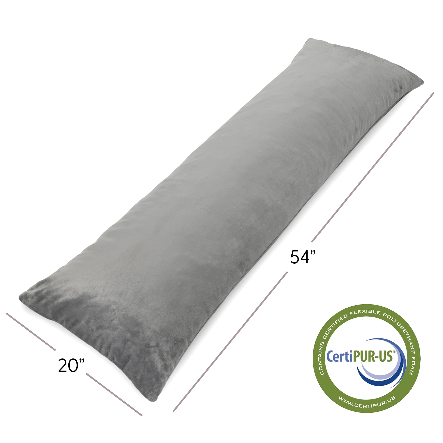 Milliard Full Body Pillow - Shredded Memory Foam with Washable Cover - Long, Hypoallergenic, Firm Hug Pillows for Side and Back Sleepers (54in, Grey Velour)