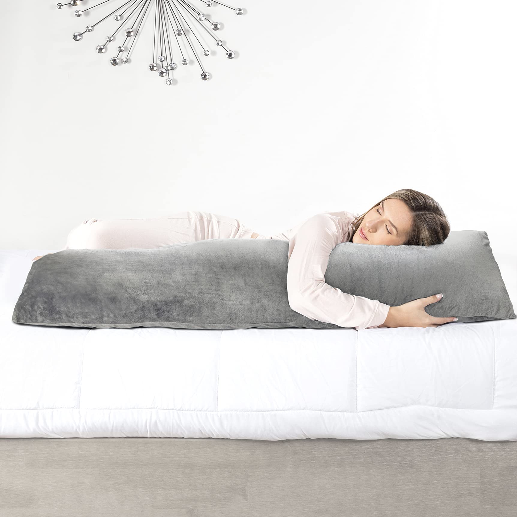 Milliard Full Body Pillow - Shredded Memory Foam with Washable Cover - Long, Hypoallergenic, Firm Hug Pillows for Side and Back Sleepers (54in, Grey Velour)