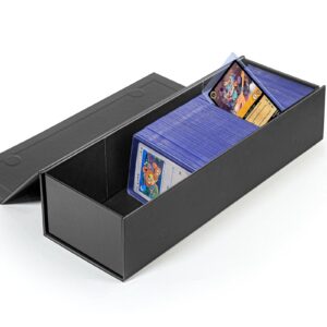 trading card storage box, baseball card storage box holds 900+ sport cards or 200 toploaders, fits football, basketball, hockey, gaming & trading cards, black, 13x4x3 inches