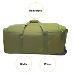 Greencity Duffel Bag Wheels Rolling Deployment Wheeled Military Suitcase Heavy-Duty Extra large deployment bag Capacity 32 Inch，Green