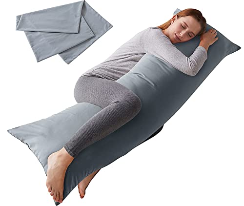 ELNIDO QUEEN Body Pillow with Pillowcase - Soft Long Bed Pillow for Adults - Breathable Full Body Pillow Insert for Sleeping, 20x54inches, Grey