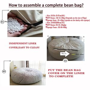 WUTTLE Bean Bag Inner Liner Cover(No Filler), 6 7ft Inner Liner for Bean Bag Chair Couch Cover Seat Lazy Sofa High Capacity Replacement Cover with Zipper (Size : D180H90CM)