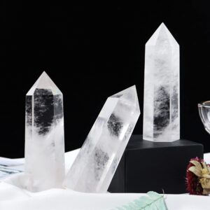 Runyangshi Large Clear Quartz Healing Crystal Wand 4.72"-5" Natural Crystal Tower 6 Faceted Single Point Crystal Prism Wand Natural Quartz Stones for Meditation Reiki Chakra Therapy Home Decor Gift