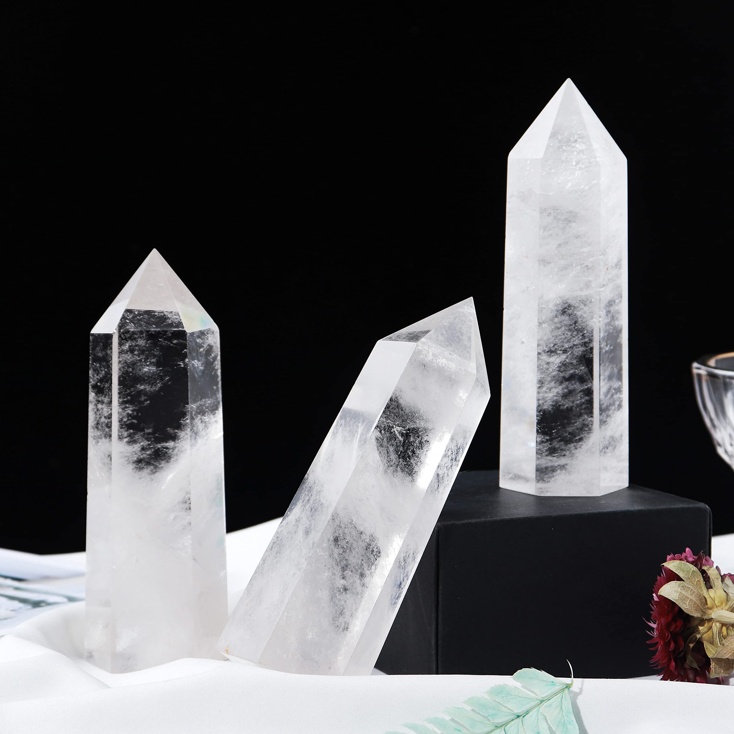 Runyangshi Large Clear Quartz Healing Crystal Wand 4.72"-5" Natural Crystal Tower 6 Faceted Single Point Crystal Prism Wand Natural Quartz Stones for Meditation Reiki Chakra Therapy Home Decor Gift