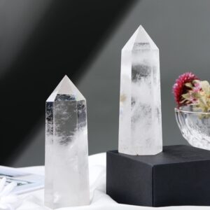 Runyangshi Large Clear Quartz Healing Crystal Wand 4.72"-5" Natural Crystal Tower 6 Faceted Single Point Crystal Prism Wand Natural Quartz Stones for Meditation Reiki Chakra Therapy Home Decor Gift