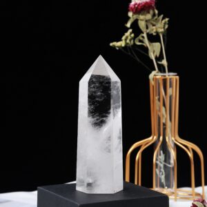 Runyangshi Large Clear Quartz Healing Crystal Wand 4.72"-5" Natural Crystal Tower 6 Faceted Single Point Crystal Prism Wand Natural Quartz Stones for Meditation Reiki Chakra Therapy Home Decor Gift