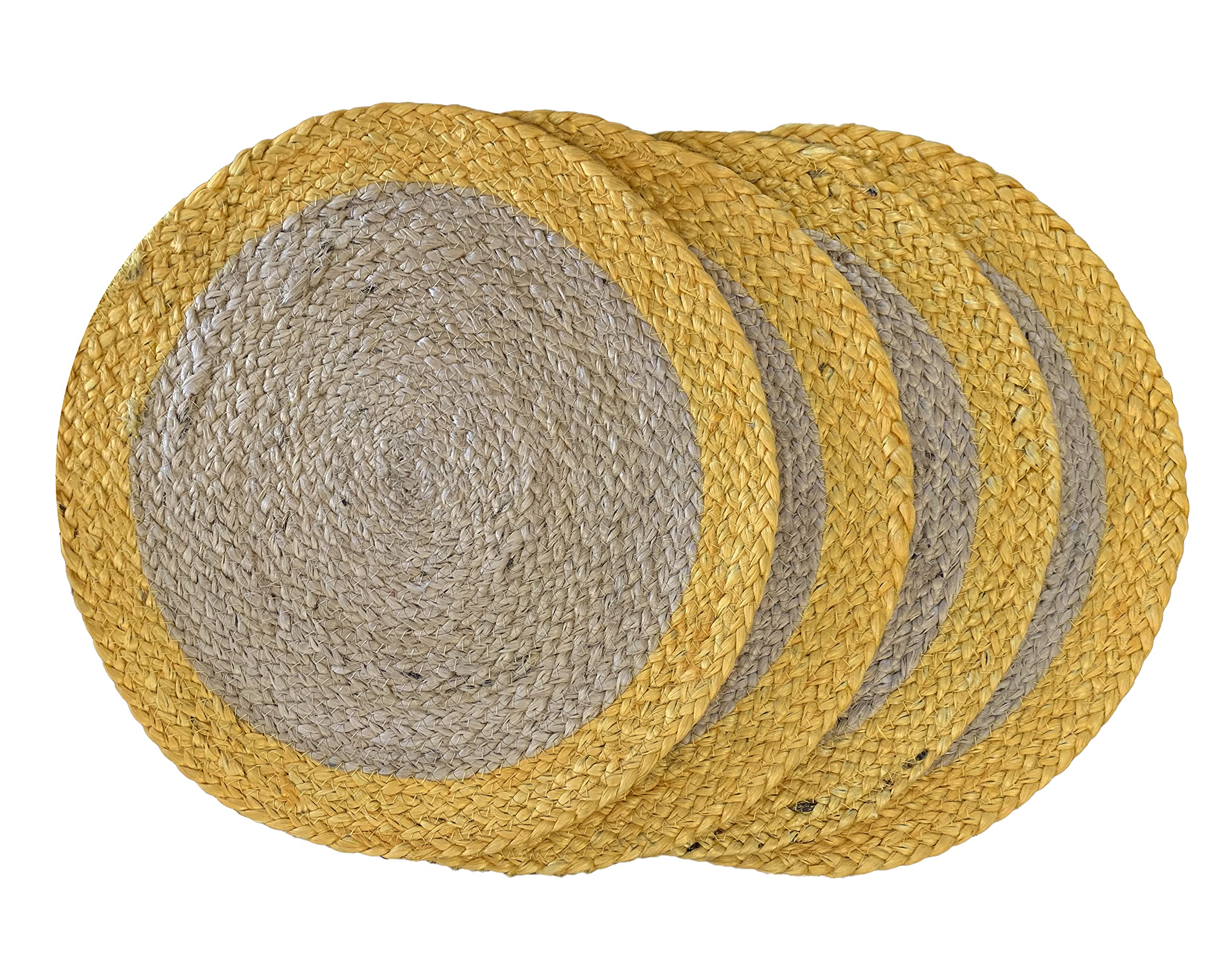 Nature4u 100% Jute Hand Braided Placemat Set of 4 Rustic Vintage Farmhouse Table top & Dining Table Round Placemat for Parties (14” Diameter, Natural Beige) Set of 4