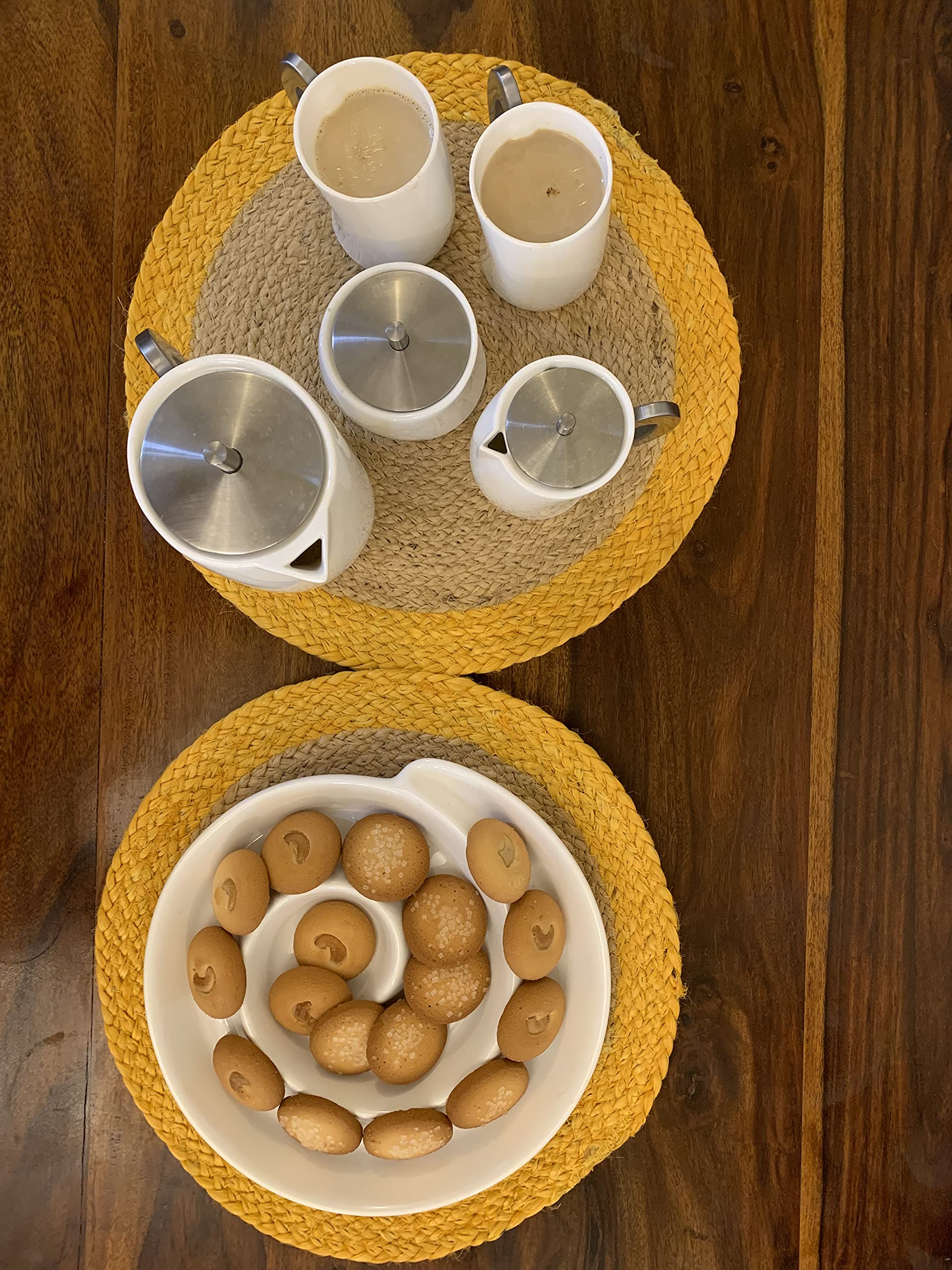 Nature4u 100% Jute Hand Braided Placemat Set of 4 Rustic Vintage Farmhouse Table top & Dining Table Round Placemat for Parties (14” Diameter, Natural Beige) Set of 4