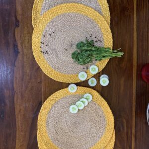 Nature4u 100% Jute Hand Braided Placemat Set of 4 Rustic Vintage Farmhouse Table top & Dining Table Round Placemat for Parties (14” Diameter, Natural Beige) Set of 4