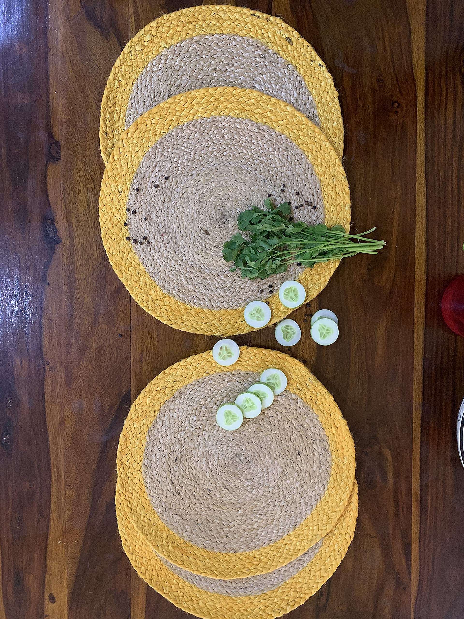 Nature4u 100% Jute Hand Braided Placemat Set of 4 Rustic Vintage Farmhouse Table top & Dining Table Round Placemat for Parties (14” Diameter, Natural Beige) Set of 4