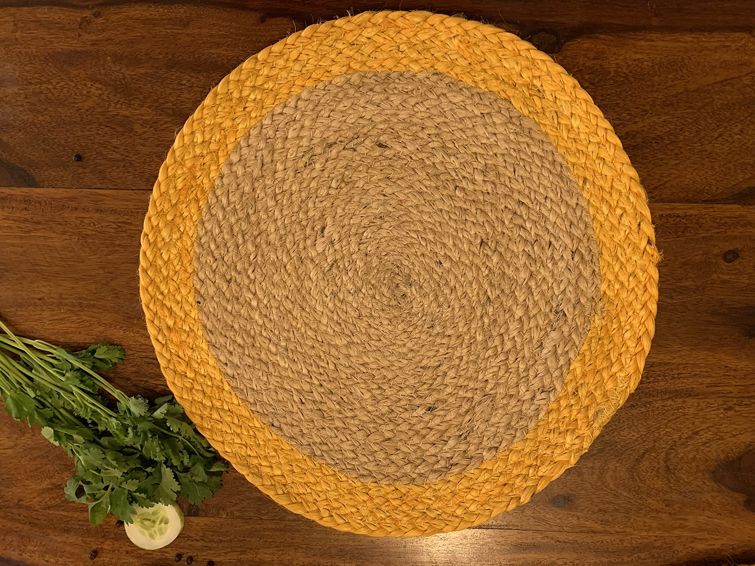 Nature4u 100% Jute Hand Braided Placemat Set of 4 Rustic Vintage Farmhouse Table top & Dining Table Round Placemat for Parties (14” Diameter, Natural Beige) Set of 4