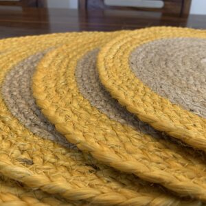 Nature4u 100% Jute Hand Braided Placemat Set of 4 Rustic Vintage Farmhouse Table top & Dining Table Round Placemat for Parties (14” Diameter, Natural Beige) Set of 4