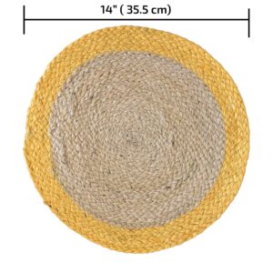 Nature4u 100% Jute Hand Braided Placemat Set of 4 Rustic Vintage Farmhouse Table top & Dining Table Round Placemat for Parties (14” Diameter, Natural Beige) Set of 4