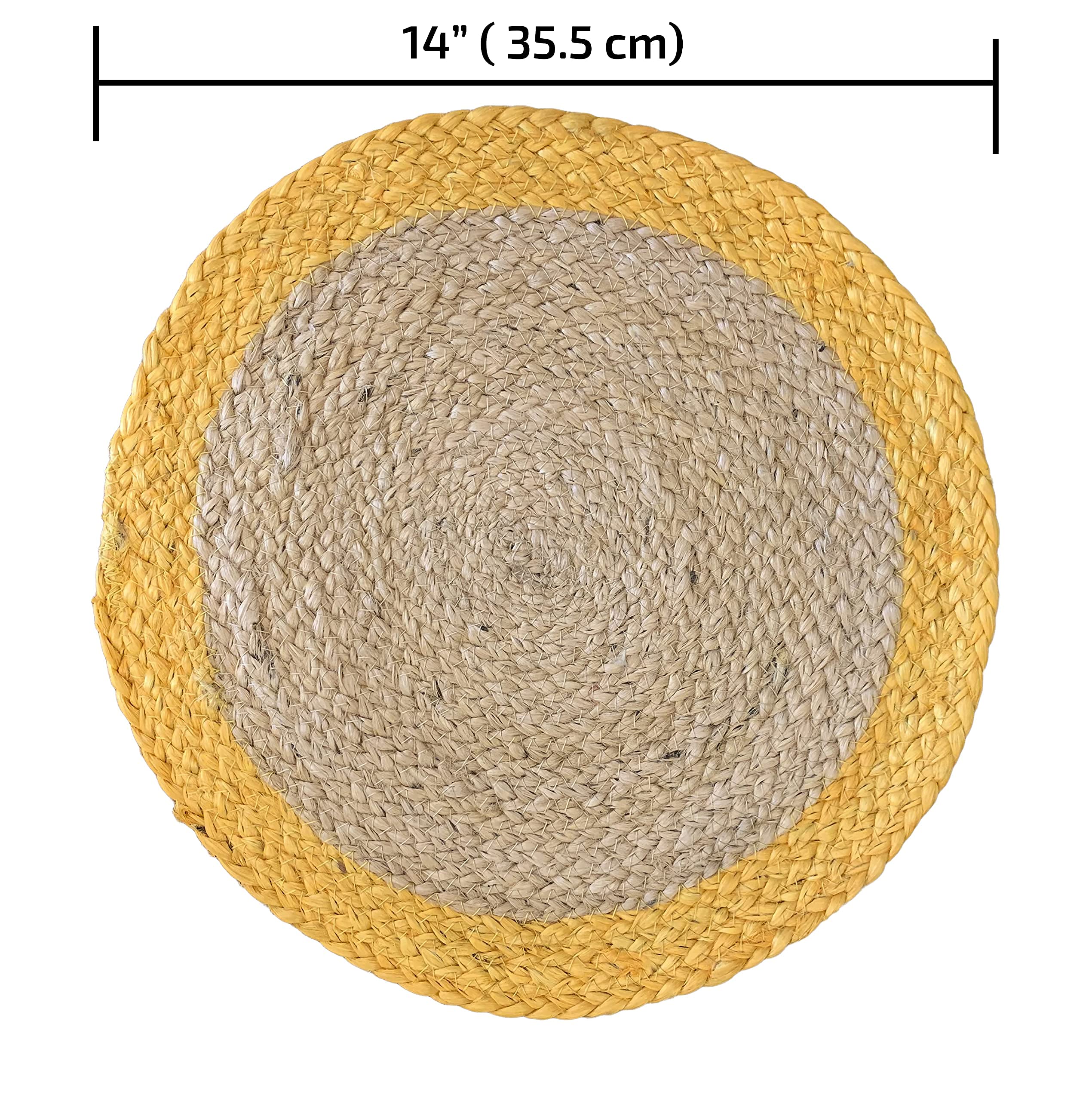 Nature4u 100% Jute Hand Braided Placemat Set of 4 Rustic Vintage Farmhouse Table top & Dining Table Round Placemat for Parties (14” Diameter, Natural Beige) Set of 4