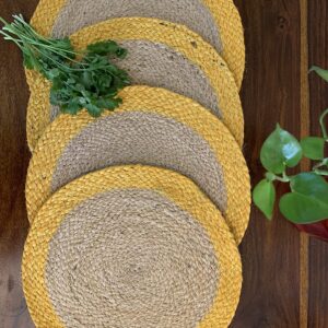 Nature4u 100% Jute Hand Braided Placemat Set of 4 Rustic Vintage Farmhouse Table top & Dining Table Round Placemat for Parties (14” Diameter, Natural Beige) Set of 4