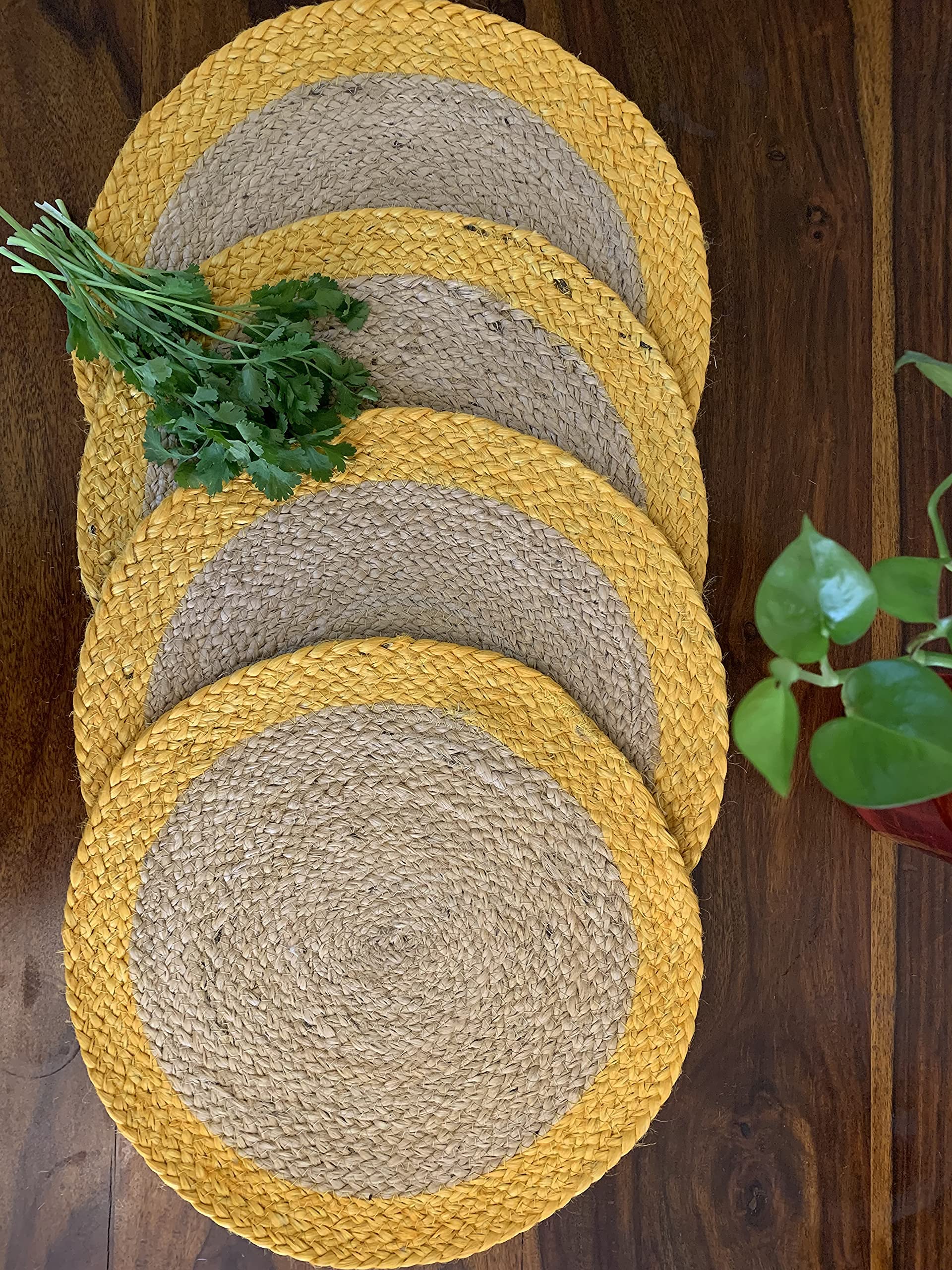 Nature4u 100% Jute Hand Braided Placemat Set of 4 Rustic Vintage Farmhouse Table top & Dining Table Round Placemat for Parties (14” Diameter, Natural Beige) Set of 4