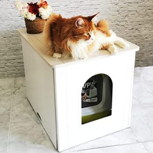 Palram Pets Tiger Large Cat Box Furniture for Large Cats, High Sided Litter Box Enclosure, Jumbo Pet House Enclosure, Easy to Clean, Hides litter robot, Side Table with Hidden Flip Up Door, White