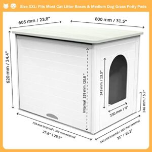 Palram Pets Tiger Large Cat Box Furniture for Large Cats, High Sided Litter Box Enclosure, Jumbo Pet House Enclosure, Easy to Clean, Hides litter robot, Side Table with Hidden Flip Up Door, White