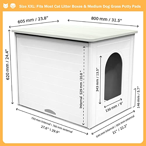 Palram Pets Tiger Large Cat Box Furniture for Large Cats, High Sided Litter Box Enclosure, Jumbo Pet House Enclosure, Easy to Clean, Hides litter robot, Side Table with Hidden Flip Up Door, White