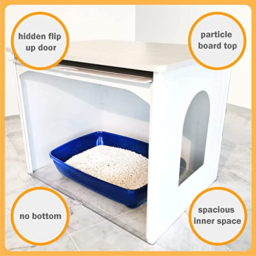 Palram Pets Tiger Large Cat Box Furniture for Large Cats, High Sided Litter Box Enclosure, Jumbo Pet House Enclosure, Easy to Clean, Hides litter robot, Side Table with Hidden Flip Up Door, White