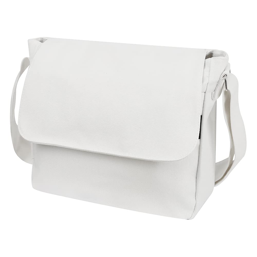 TopTie Classic Canvas Messenger Bag, White Canvas Shoulder Bag Side Bag for Men and Women