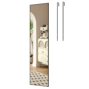 anyhi over the door mirror, 47" x 12" full length mirror with hooks,wall mirror full length,black hanging over door mirror,full body mirror for door,door hanging mirror for bedroom bathroom