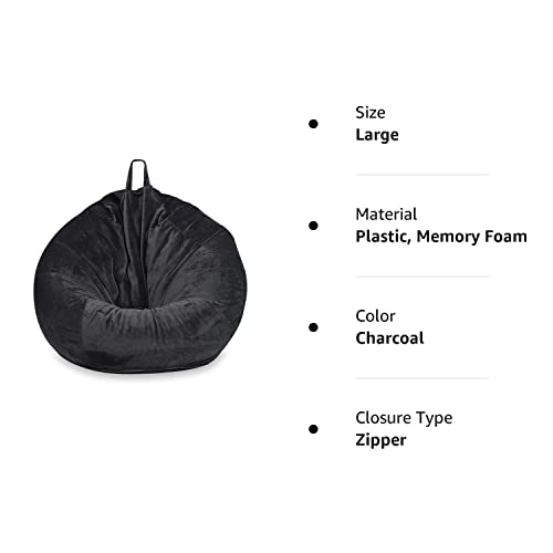 MFTEK Bean Bag Chair Cover(No Filling), Large Washable Soft Velvet Bean Bag, Stuffed Animal Storage or Memory Foam for Kid Adults, 35’’×35’’×43’’ (Charcoal)