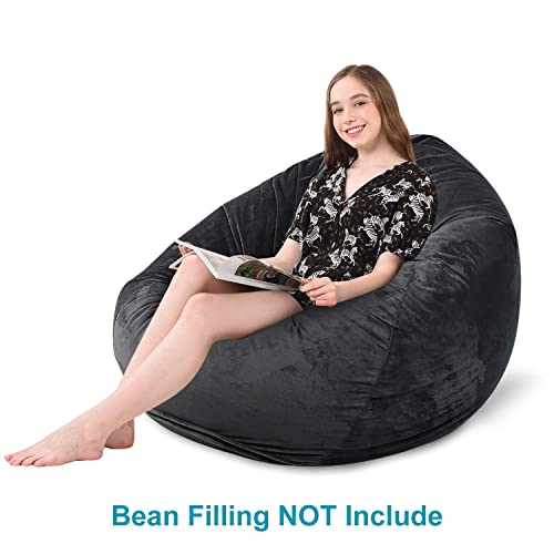 MFTEK Bean Bag Chair Cover(No Filling), Large Washable Soft Velvet Bean Bag, Stuffed Animal Storage or Memory Foam for Kid Adults, 35’’×35’’×43’’ (Charcoal)