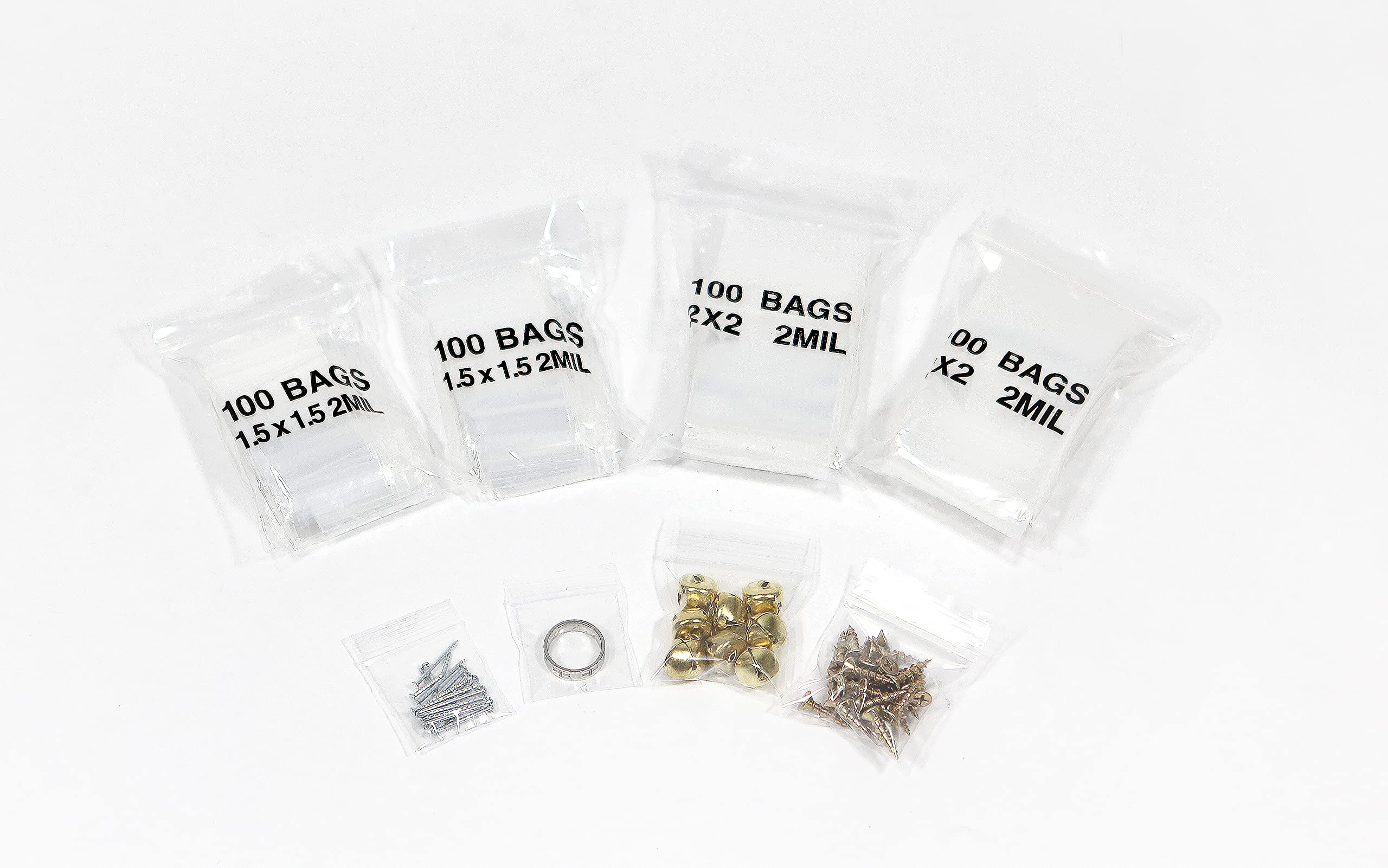 400 Pack 2 Mil Small Clear Plastic Reclosable Bags, 2 Assorted Sizes, 1.5x1.5 Inch, 2x2 Inch Clear Durable Plastic Resealable Zipper Baggies for Jewelry, Beads, Pill, Storage, Shipping & Packaging