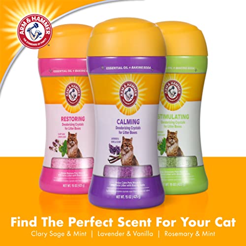 Arm & Hammer Deodorizing Cat Litter Crystals for Litter Boxes | Calming Odor Neutralizing Cat Litter Odor Eliminator in Lavender & Vanilla Scent | Litter Box Odor Eliminator, 15 Oz