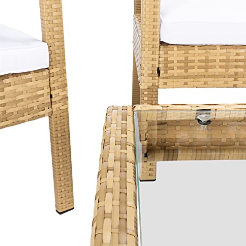 SAFAVIEH Outdoor Collection Bassey Natural/White Cushion 4-Piece Conversation Patio Set PAT7507D