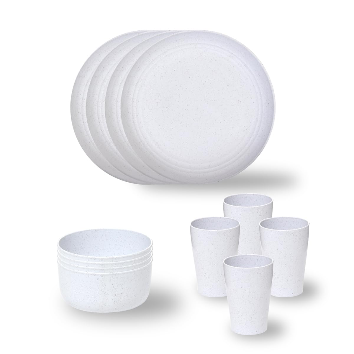 Stephan Roberts Wheatstraw Dinnerware Set, Eco-Friendly Wheatstraw Dinner Set, Dishes Set for 4, Includes Plates, Bowls & Cups, Reusable Unbreakable Dishware Set, White, 12PC Dinner Set