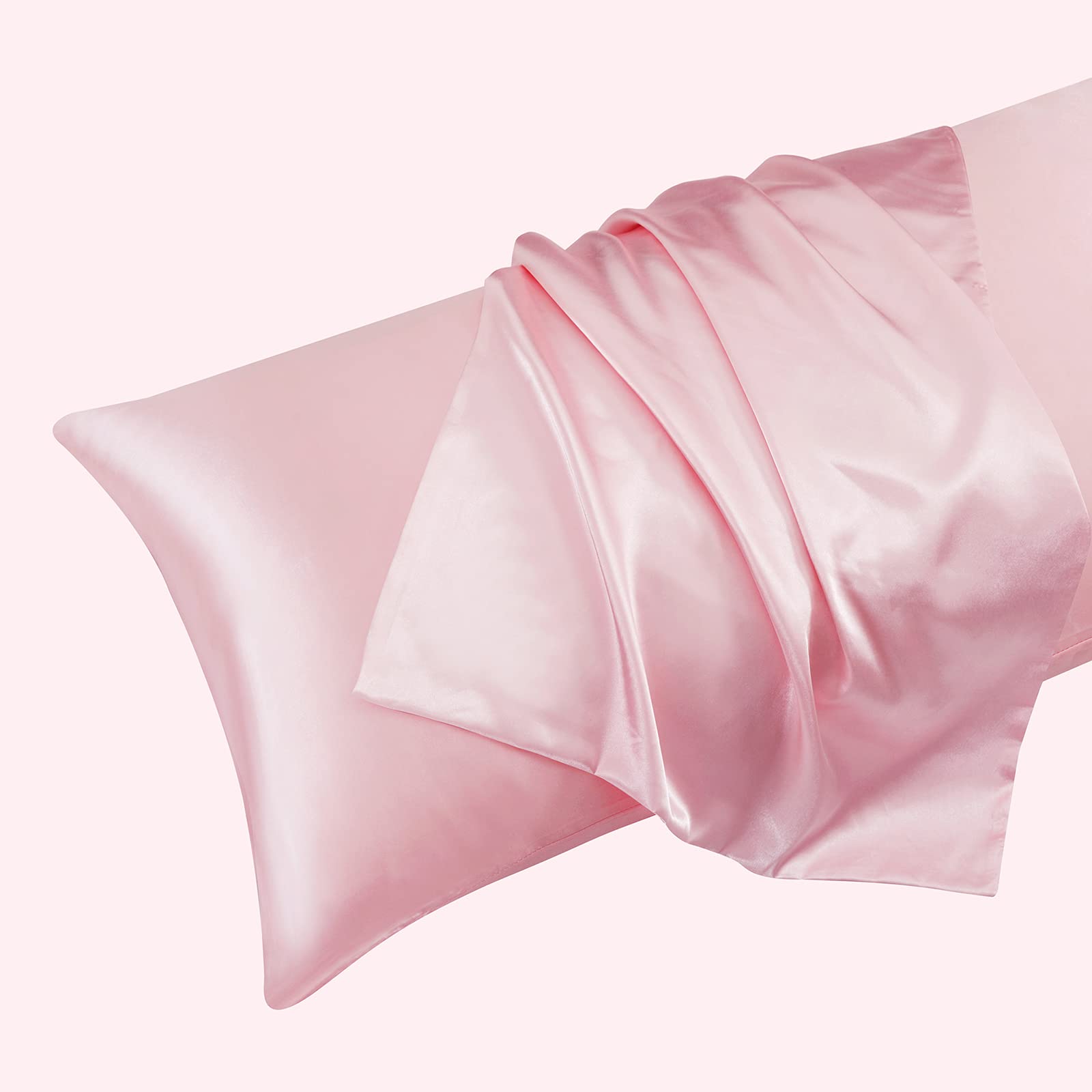 Ersmak Satin Body Pillow Cover, 20x54 Inches Blush Pink Ultra Soft Satin Body Pillow Case for Hair and Skin, Silky Slip Cooling Long Side Satin Body Pillow Pillowcase with Envelope Closure