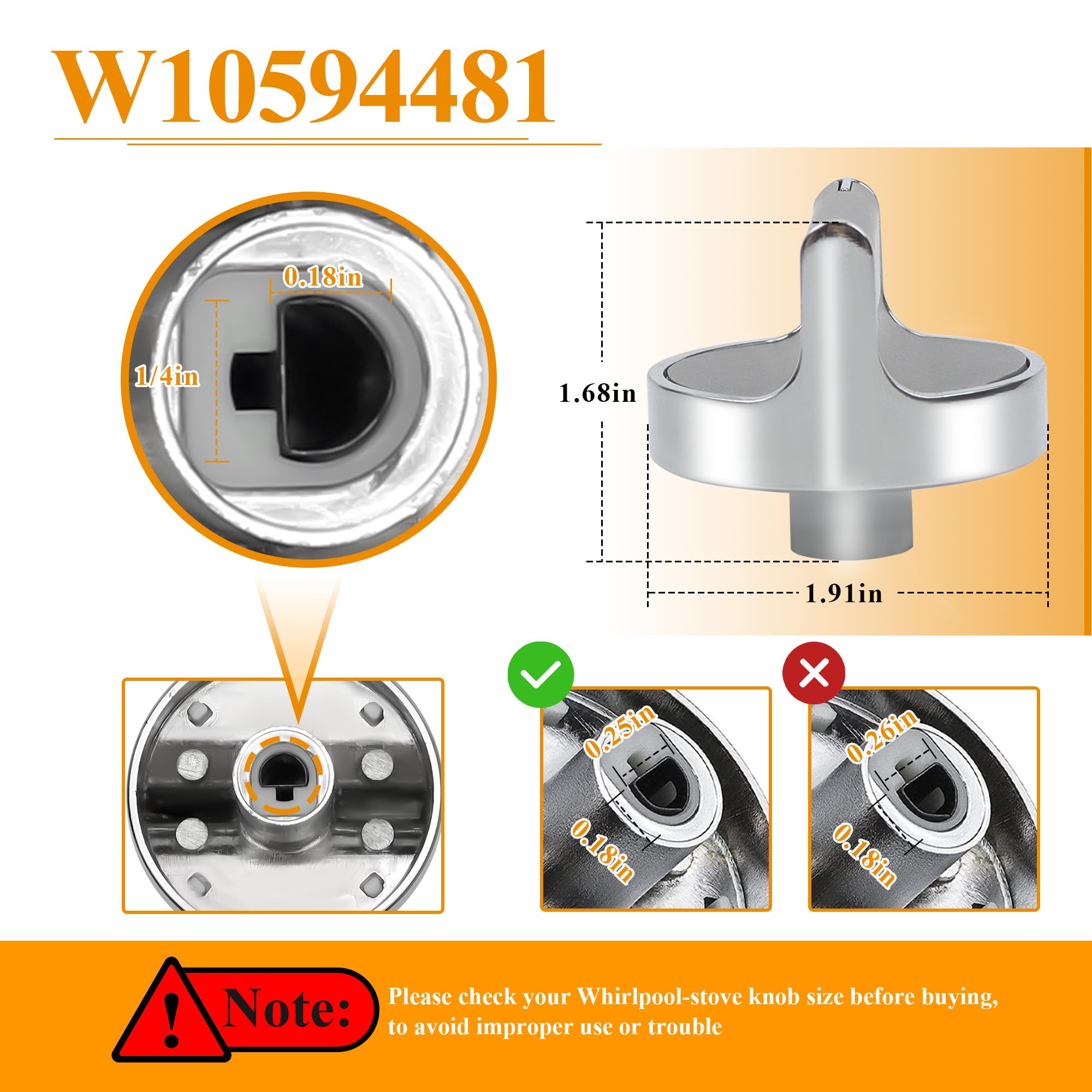 Upgraded Stove Knobs W10594481 Replacements for Whirlpool Gas Stove Range Knob WCG97US0DS00 WCG97US6DS00, Replace WPW10594481 AP6023301 Cooktop Knobs, 5 Pack Gas Range Knob