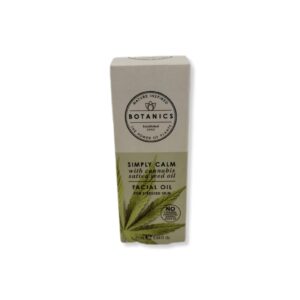 botanics simply calm with cannabis sativa seed oil. facial oil for stressed skin