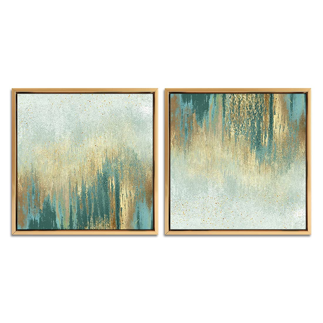 QTESPEII Abstract Wall Art Gold Frame Sage Teal Print Paintings Vintage Linen Canvas Artwork for Bedroom Living Room Minimalist Decorations Rustic Modern Home Office Décor 12"x12" 2 Pieces