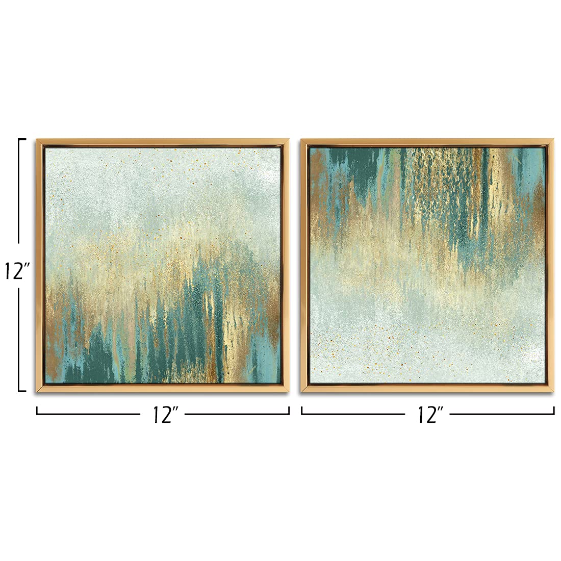 QTESPEII Abstract Wall Art Gold Frame Sage Teal Print Paintings Vintage Linen Canvas Artwork for Bedroom Living Room Minimalist Decorations Rustic Modern Home Office Décor 12"x12" 2 Pieces