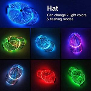 PIXIADORE LED Cap Luminous Baseball Hat 7 Colors Glow Hat for Men Women USB Charging Light up Caps for Party Club(BLACK)