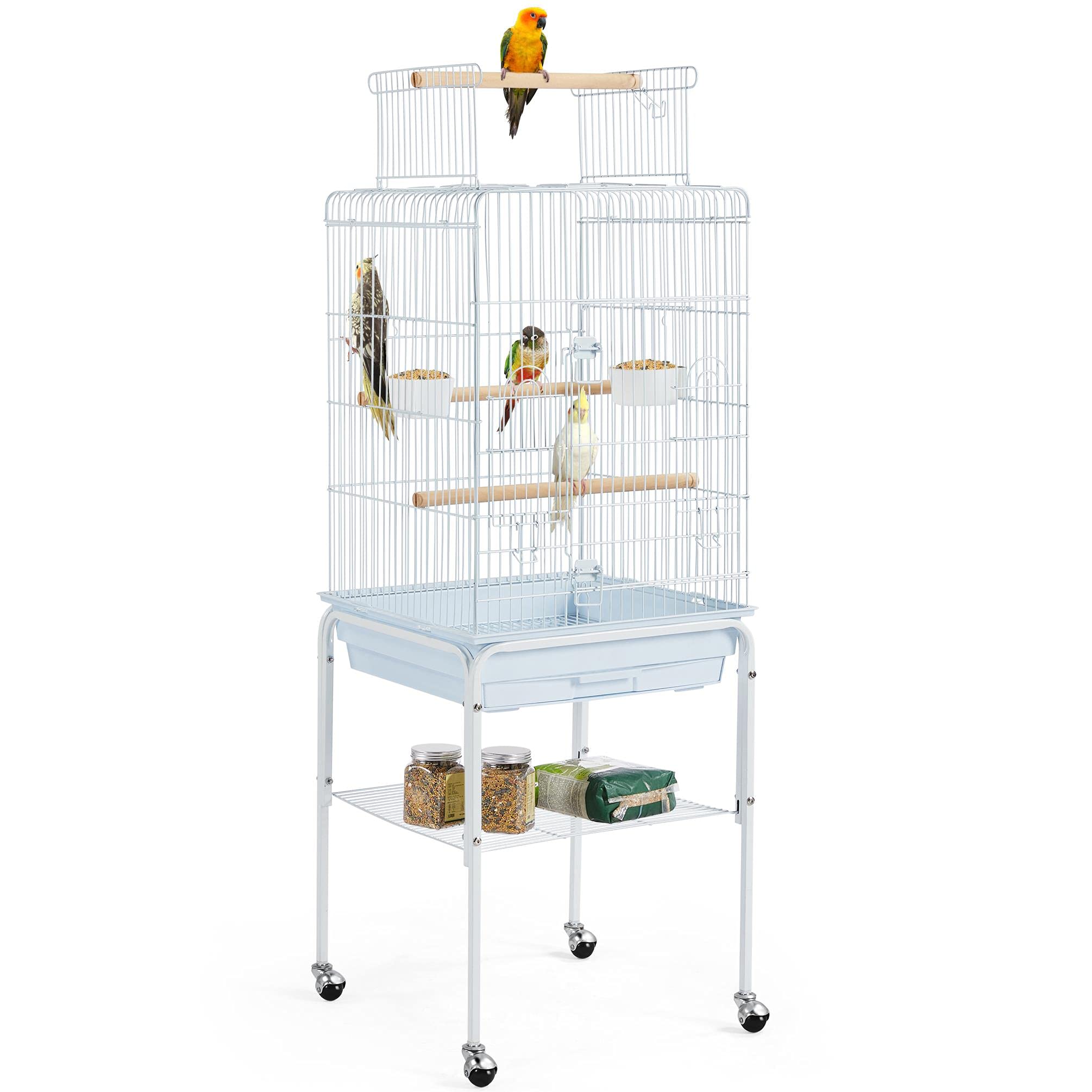 Yaheetech Play Open Top Parrot Bird Cages for Sun Parakeet Cockatiel Green Cheek Conure Lovebird w/Detachable Rolling Stand, White