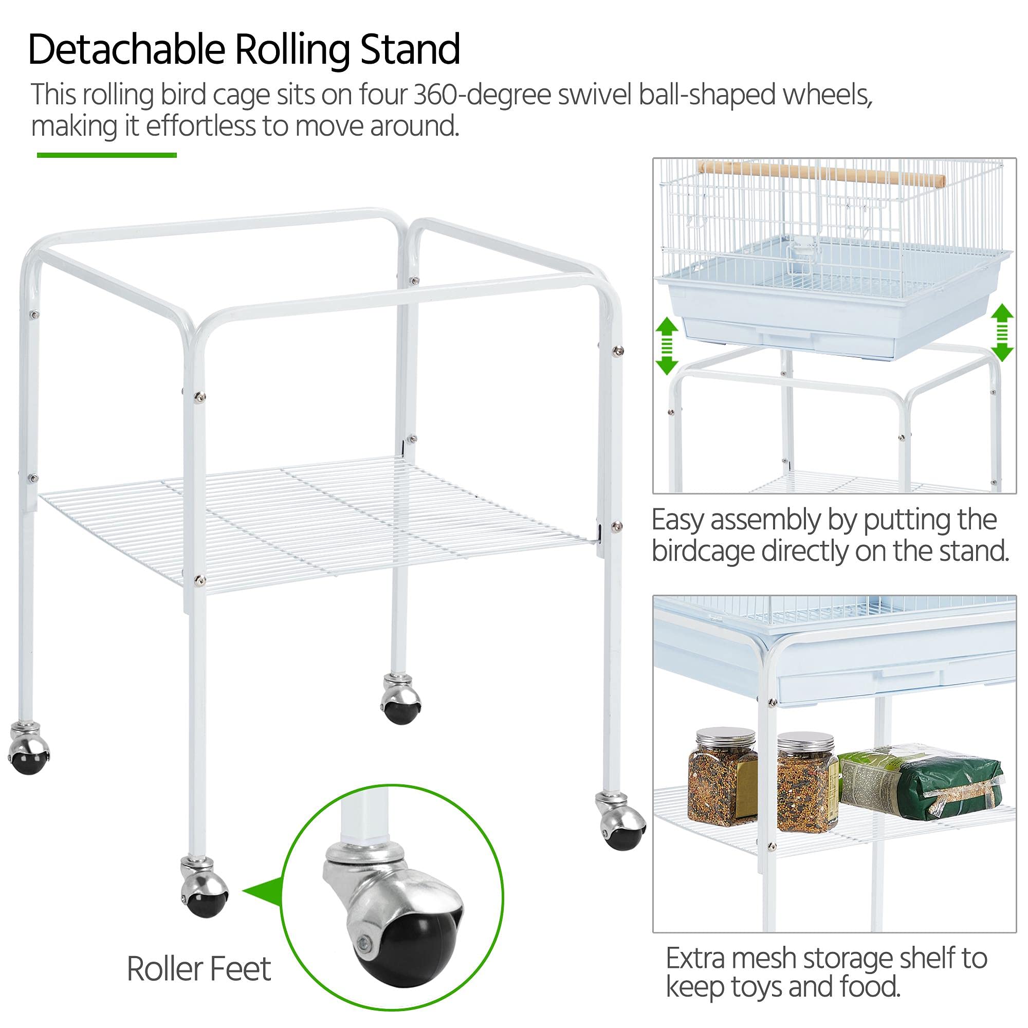 Yaheetech Play Open Top Parrot Bird Cages for Sun Parakeet Cockatiel Green Cheek Conure Lovebird w/Detachable Rolling Stand, White