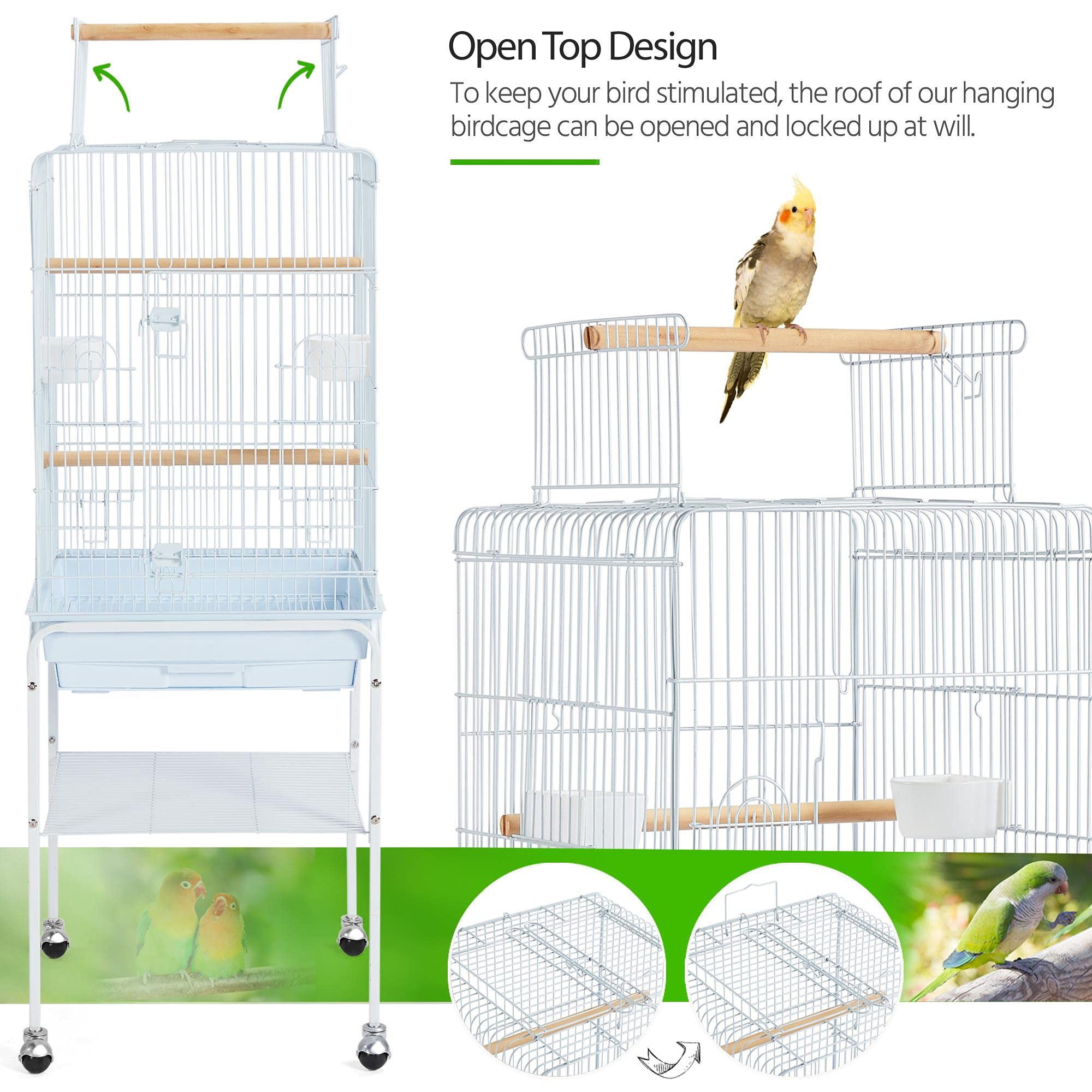 Yaheetech Play Open Top Parrot Bird Cages for Sun Parakeet Cockatiel Green Cheek Conure Lovebird w/Detachable Rolling Stand, White